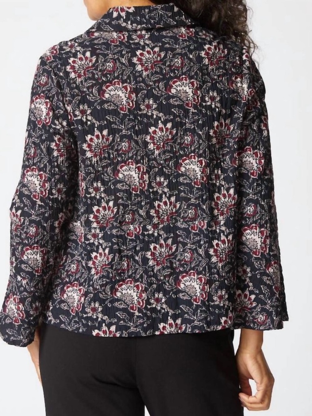 Habitat Floral Block Print Flounce Jacket M Black Crinkle Cotton Style 48745 - Picture 7 of 12